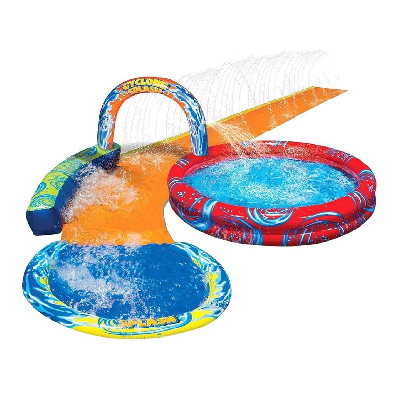 Banzai Cyclone Splash Water Park Outdoor Backyard Inflatable Toy with Sprinkling Slide and Kiddie Pool - Image 1